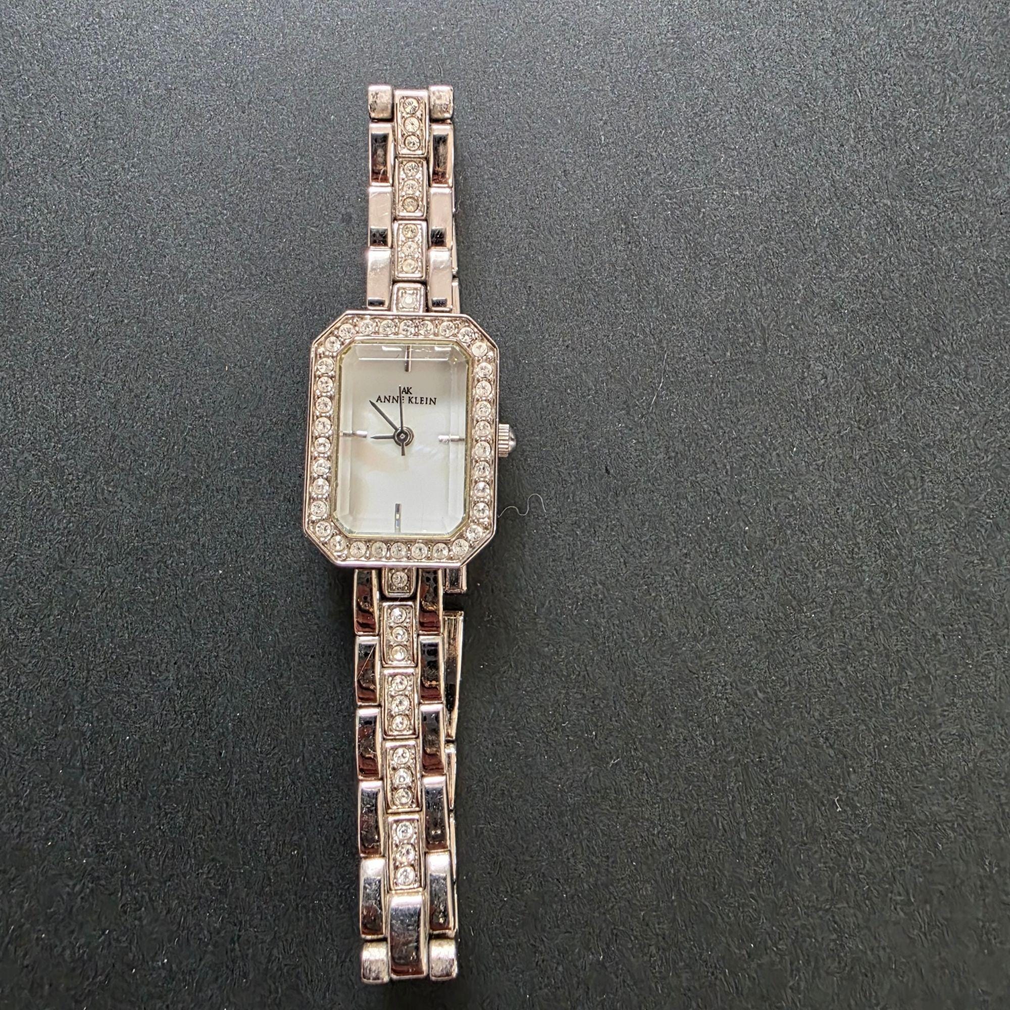 Anne Klein Gold and White Crystal-Accented Rectangular Watch Rectangular Silicone Bracelet Watch - Anne Klein main image 3