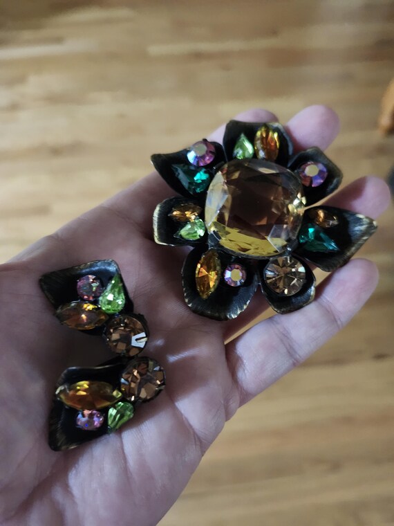 RARE Gingko Leaf Multicolor Large Rhinestone Broo… - image 18