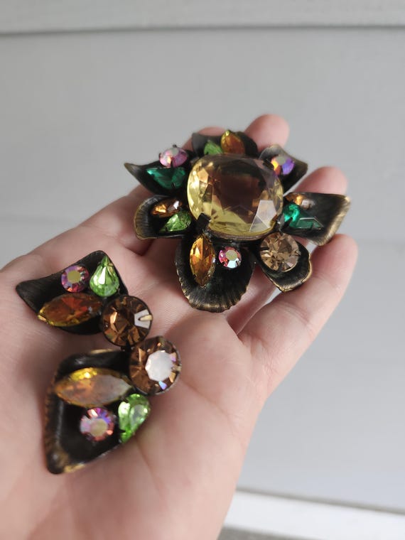 RARE Gingko Leaf Multicolor Large Rhinestone Broo… - image 16