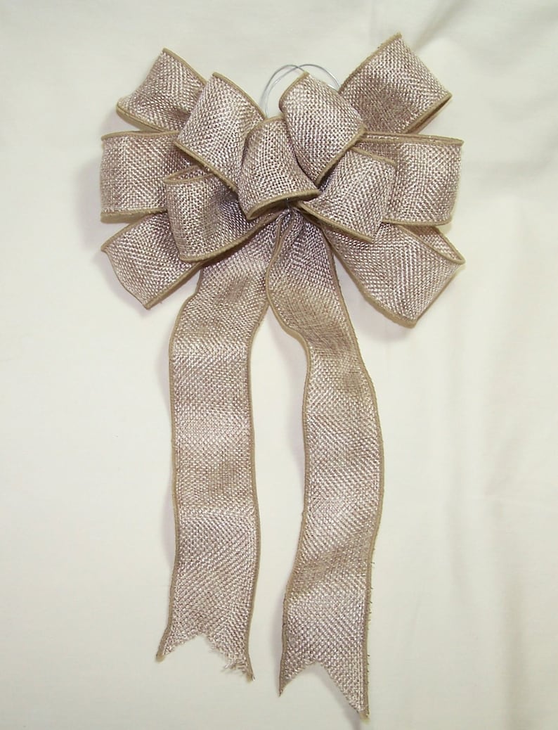 Simple Burlap Bow Beige Rustic Wreath Pew Isle Bow Holiday Fall Autumn Christmas Decor Gift Party Ribbon Country Wedding