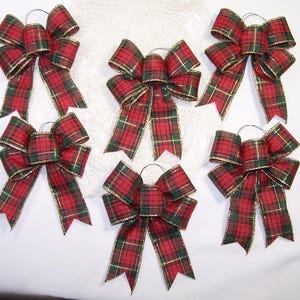 Small Handmade Tartan Plaid Christmas Bows: Red, Green & Gold - Sets of 12, 18