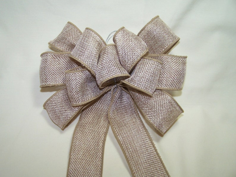 Simple Burlap Bow Beige Rustic Wreath Pew Isle Bow Holiday Fall Autumn Christmas Decor Gift Party Ribbon Country Wedding