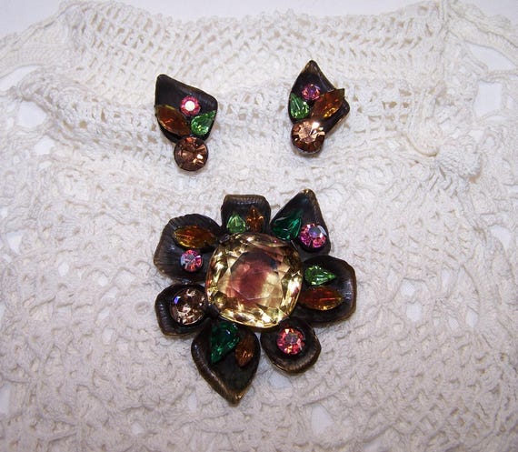 RARE Gingko Leaf Multicolor Large Rhinestone Broo… - image 6