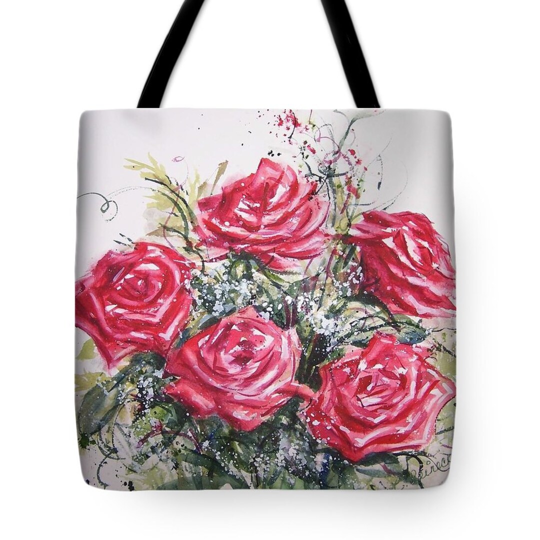 Tote Bag With Red Roses Watercolor Painting Wearable Art - Etsy