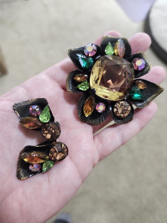 RARE Gingko Leaf Multicolor Large Rhinestone Broo… - image 17