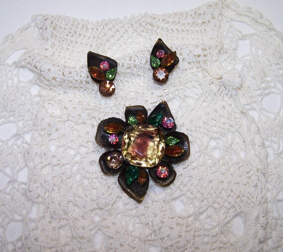 RARE Gingko Leaf Multicolor Large Rhinestone Broo… - image 11