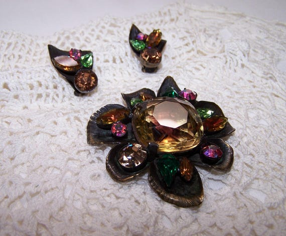 RARE Gingko Leaf Multicolor Large Rhinestone Broo… - image 3