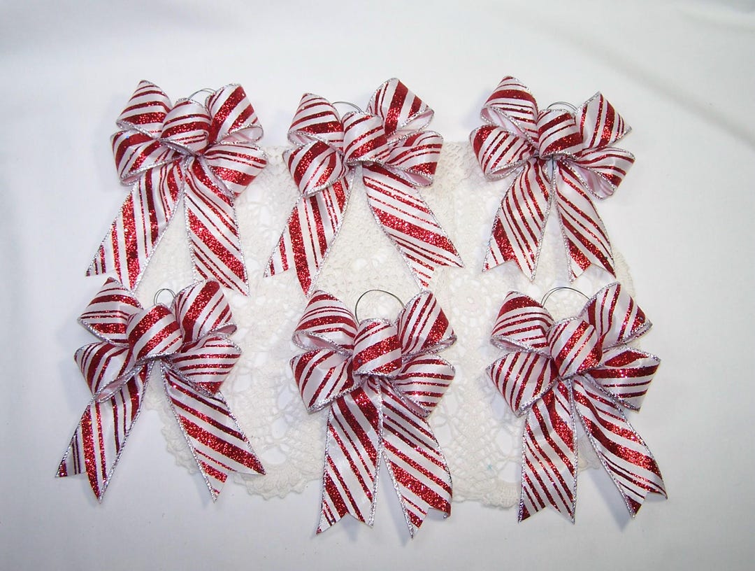 Handmade Candy Cane Stripe Christmas Mini Bows: Red & White Set of ...