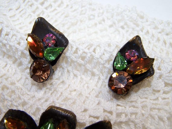 RARE Gingko Leaf Multicolor Large Rhinestone Broo… - image 5