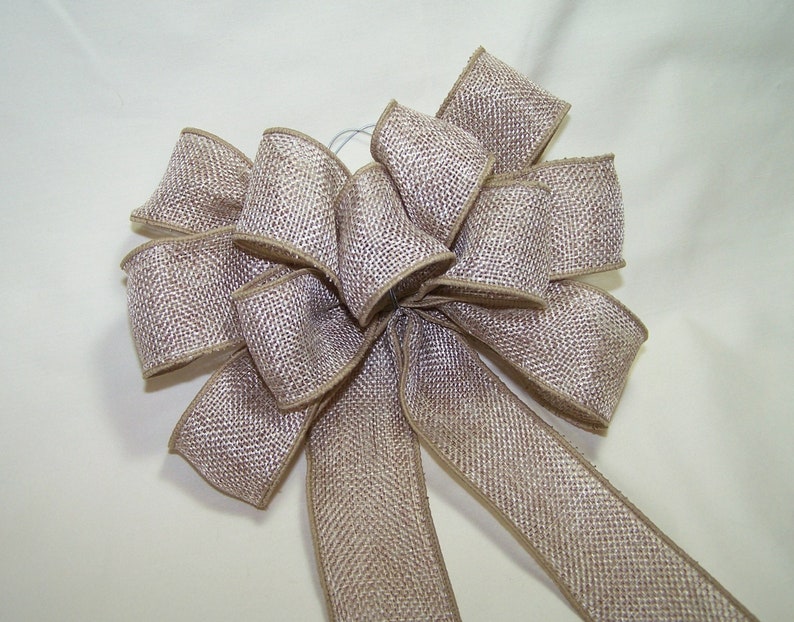 Simple Burlap Bow Beige Rustic Wreath Pew Isle Bow Holiday Fall Autumn Christmas Decor Gift Party Ribbon Country Wedding