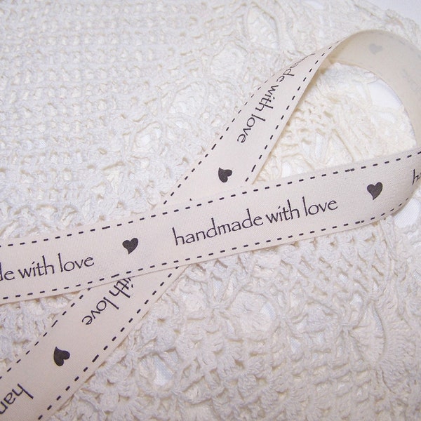 Handmade with Love Canvas Ribbon Written Words Great for crafts, gifts and food BTY Etsy Supplies Crafter Seller