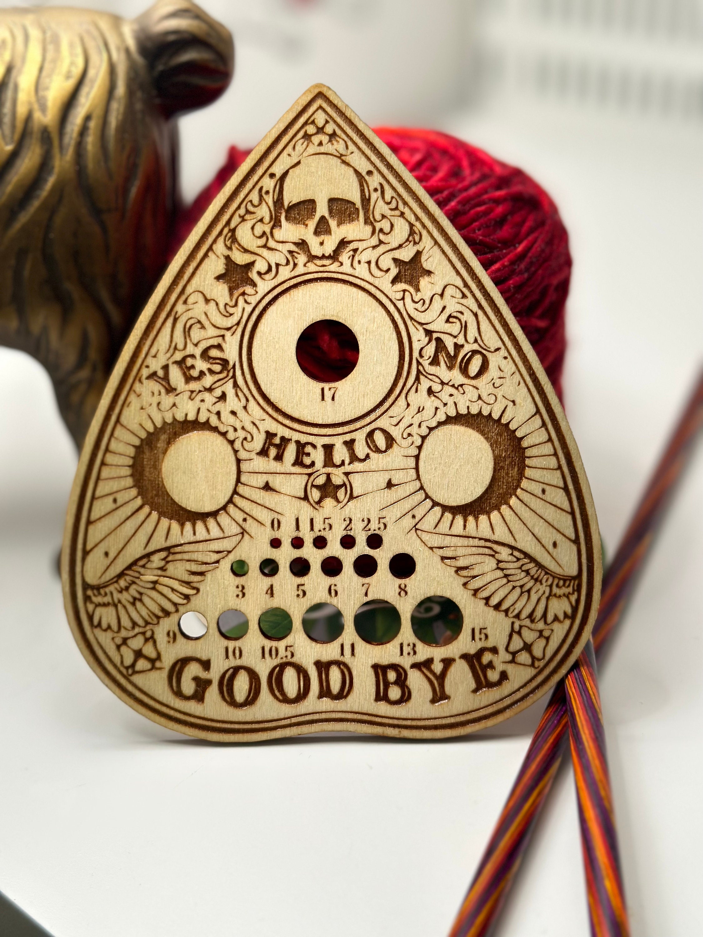 Planchette Ouija Knitting Needle Gauge, Laser Cut Wood, Sizes 0 to 17 