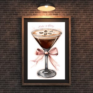 Elegant Cocktail Poster, Classic Espresso Martini Art, Digital File, Feminine Coquette Art, Coffee Lover Gift, Bar Decor, Printable Wall Art