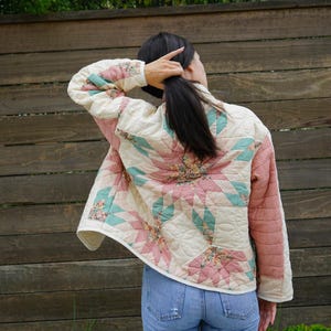 Upcycled vintage hand-quilted jacket from a vintage Quilt. It is one of a kind and ready to ship!
