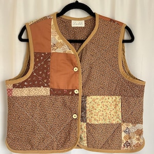 patchwork quilted vest upcycled and reworked from cotton quilt, sustainably handmade, and ready to ship