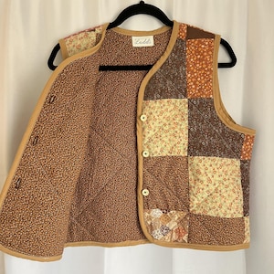 patchwork quilted vest upcycled and reworked from cotton quilt, sustainably handmade, and ready to ship