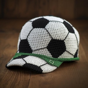 Handvirkad fotbollsmössa | Svartvit bollmössa, bomull, unisex, VM-present