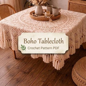 Boho Mandala Crochet Tablecloth Pattern PDF | Lace Table Cover with Tassels (Digital Download)