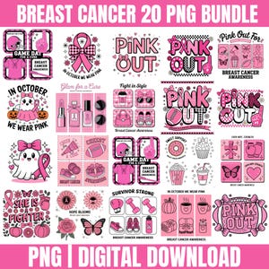 Breast Cancer Bundle Png, In October We Wear Pink Png, Preppy Breast Cancer Png, Pink Ghost png, Football breast cancer png, Pink Ribbon Png