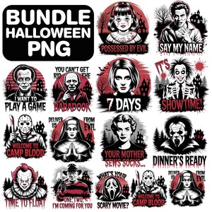 Retro Halloween PNG Bundle, Horror Movie Png, Horror Halloween Sublimation, Scary Movie Png, Horror Png, Halloween Graphic For Shirts