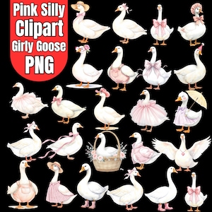 Pink Goose Clipart Spring Vintage Cottagecore Whimsical Cute Watercolor Commercial Use Birthday Party Baby Shower Wildflowers Balloons