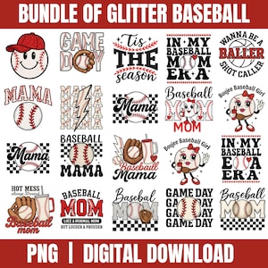 Glitter Baseball Bundle png, Retro Baseball Png Bundle, Baseball Team Png, Baseball Mama shirt, Baseball png, Baseball Sublimation Design