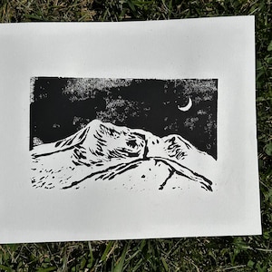 Rocky Mountains Linocut Print