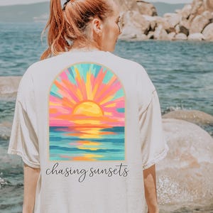 Coconut Girl Sunset Comfort Colors Tee: Oversized Beach Shirt