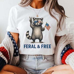 Chemise drôle du 4 juillet, t-shirt couleurs confort raton laveur gratuit, chemise fille meme d'été, cadeau patriotique de la fête de l'indépendance
