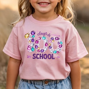 100 Days of School Shirt for Girls Sparkly Tee - Kids 100 Days Celebration Shirt - 100th Day of School - Elementary Student Teacher Gift