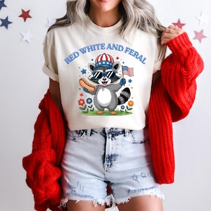 Red White and Feral Raccoon 4th of July Shirt