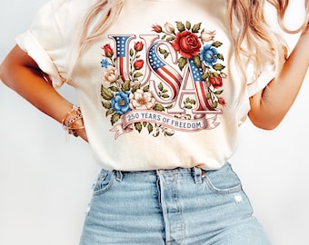 Camiseta Comfort Colors USA 250 Aniversario, Camiseta con Gráfico Patriótico Vintage