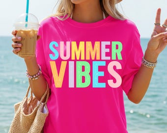 Comfort Colors Summer Vibes T-Shirt: Distressed Beach Tee