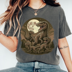 Velociraptor Dinosaur Graphic Tee: Vintage 90s Comfort Colors Shirt