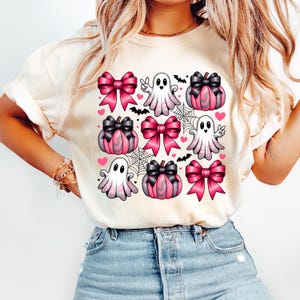 Comfort Colors Halloween Shirt: Spooky Ghost & Bows - Soft Cotton Tee