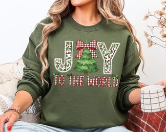 Joy To The World Shirt, Coquette Jesus Christmas Sweatshirt, Christian Tee, Bible Verse Oh Holy Night Shirt Holiday Crewneck Women TShirt