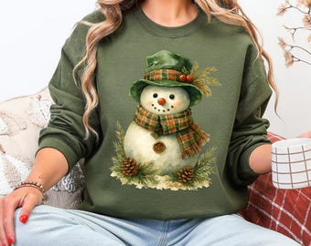 Sudadera navideña de muñeco de nieve, bonita camiseta de muñeco de nieve de invierno, acogedora sudadera de cuello redondo navideña, regalo de Navidad