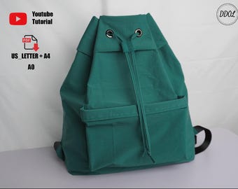 Cinch Peak Rucksack PDF Schnittmuster, Kordel Rucksack, Reißverschlusstasche vorne, Öse oben