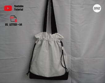 Patrón PDF para bolsa con cordón / Tutorial de costura DIY / Videotutorial