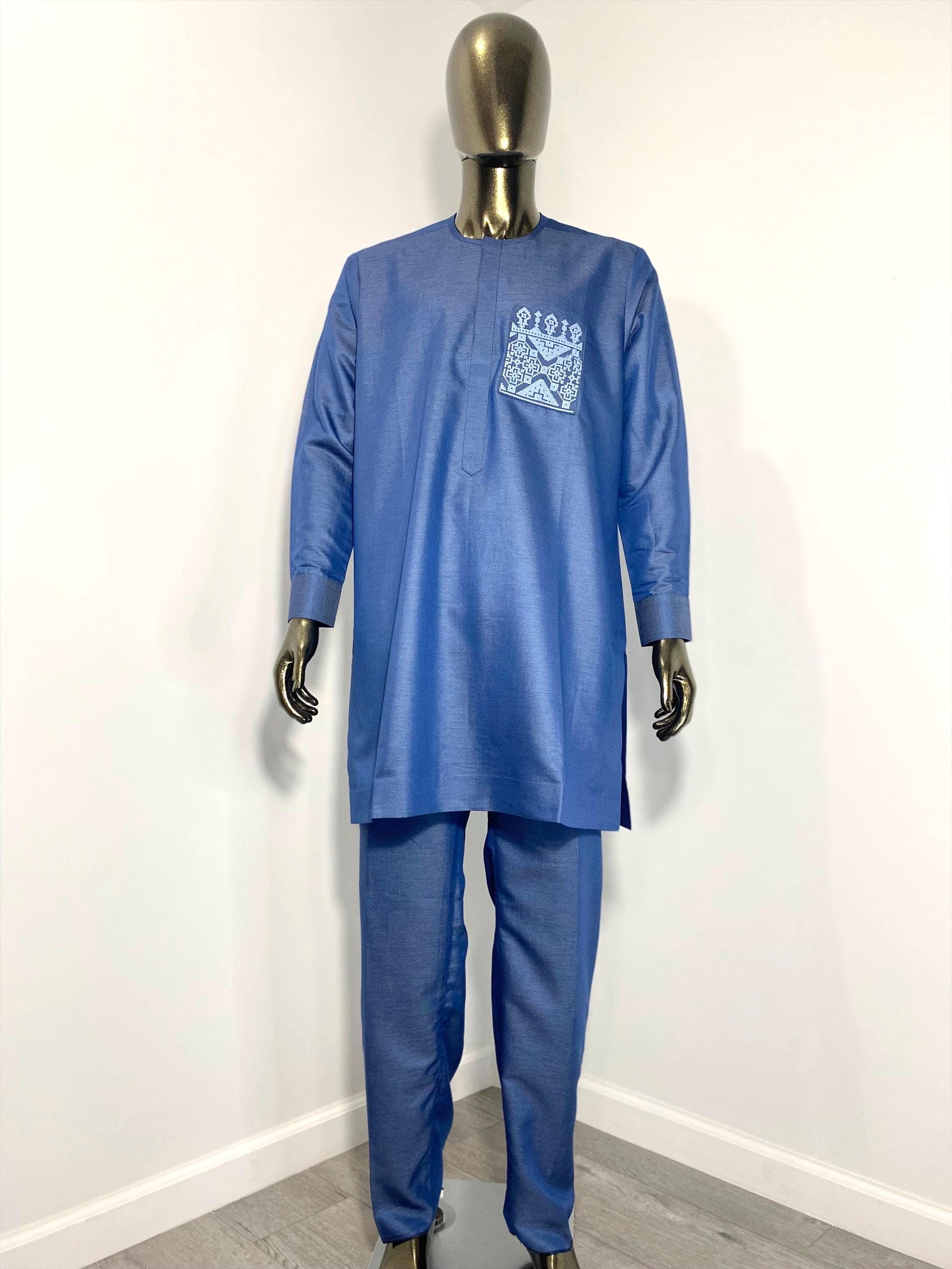 slim fit dress slacks African Embroidery Short Sleeve Dashiki (Gold Thread) - 002