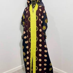 Auburn and Yellow Ankara Dress – African Dress – Elegant Boubou - Gorgeous & Stoned - Quality Nigerian BuBu - V Neck Maxi - Rich Aunty