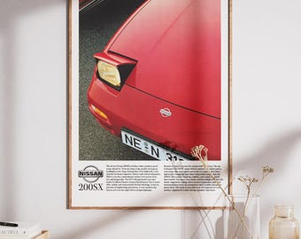 Vintage issan S13 200SX Digital Download Poster Auto Druck, Kunst, Geburtstag, Wanddruck, Retro Wand Dekor, Geschenk, 90er Jahre
