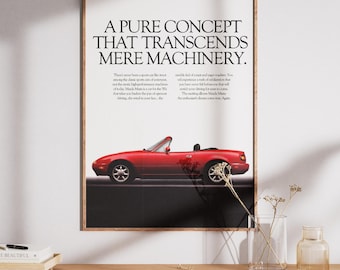 Vintage Mazda Miata mx5 Poster Auto Druck, Kunst, Geburtstag, Wand Druck, Retro Wand Dekor, Geschenk, 90er Jahre, Digital Download Druck