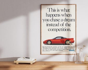 Vintage Acura NSX Poster Autodruck, Kunst, Geburtstag, Wanddruck, Retro Wanddekor, Geschenk, 90er Jahre, Digital Download Druck