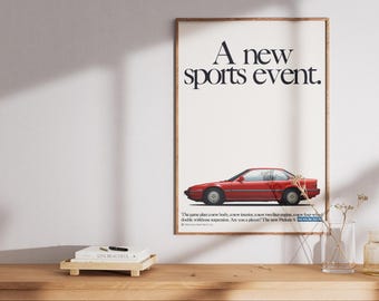 Vintage honda Prelude Poster Auto Druck, Kunst, Geburtstag, Wanddruck, Retro Wanddekor, Geschenk, 90er Jahre, Digital Download Druck