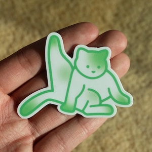 Dumme Katze Vinyl Aufkleber | Lustiger minimaler Katzenaufkleber | Grüner Farbverlauf Kitty Aufkleber