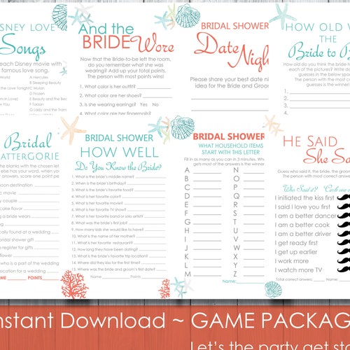 BEACH Bridal Shower Games Bundle Printable Editable - Etsy