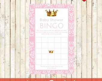 royal baby shower instant download baby bingo cards royal princess theme pink baby shower bingo royal baby printable party sheets bs32b - fortnite bingo card generator 3x3