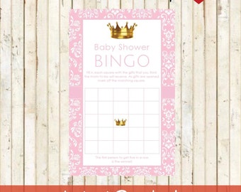royal baby shower instant download baby bingo cards royal princess theme pink baby shower bingo royal baby printable party sheets bs32b - fortnite bingo card generator 3x3