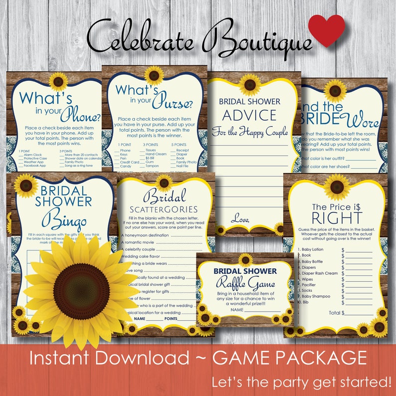 Sunflowers Bridal Shower Game Package Instant Download Etsy